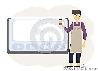 Online webinar illustration for coffee shop owners Vector Illustration