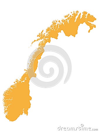 Orange Map of European Country of Norway Vector Illustration