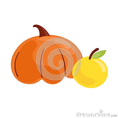 Vector illustration orange pumkin and yelloe apple. Autumn vegetabls. Vector Illustration