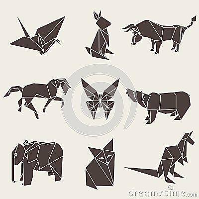 Vector illustration of origami paper animals Cartoon Illustration