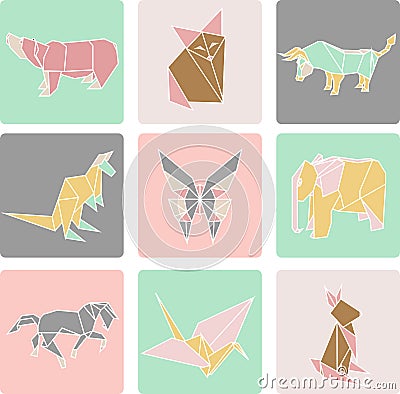Vector illustration of origami paper animals Vector Illustration