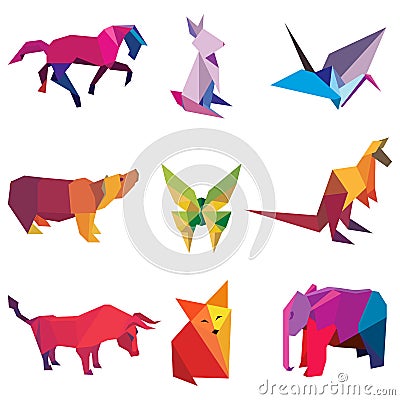 Vector illustration of origami paper animals Cartoon Illustration