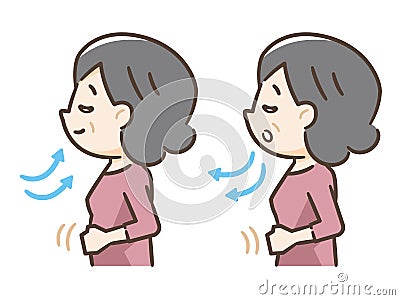 Elderly woman taking a deep breath Vector Illustration