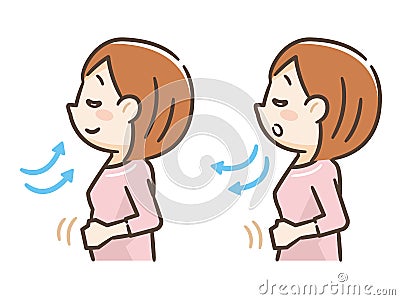 Young woman taking a deep breath Vector Illustration