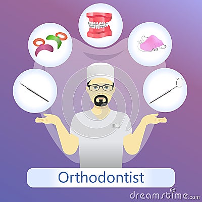 Vector illustration of orthodontist with defferent dental instruments Vector Illustration