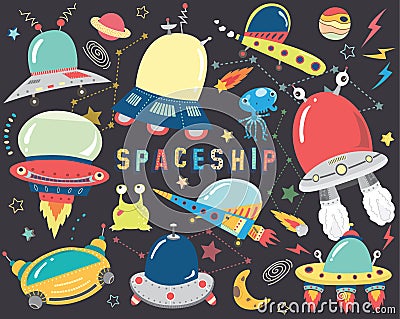 Outer space- Cute Spaceship Elements Vector Illustration
