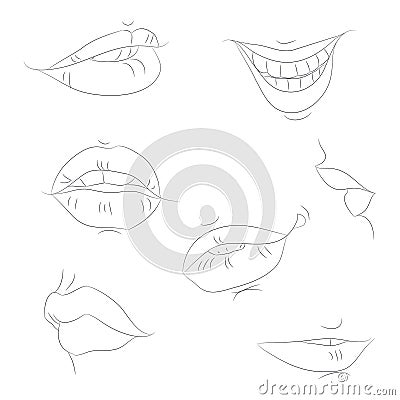 Vector illustration of the outline of the lips line drawing Vector Illustration