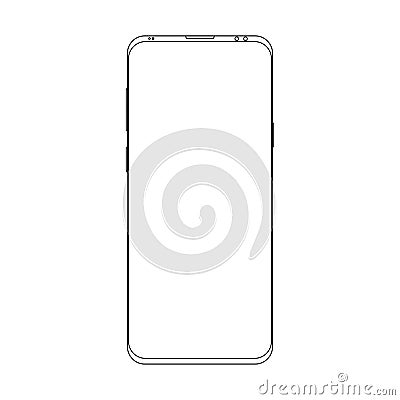 Outline modern smartphone icon. Wireframe contour of mobile phone. Front view display. Empty screen. Vector Illustration
