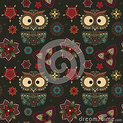 Vector illustration of owl. Bird illustrated in tribal. Owl whith Vector Illustration