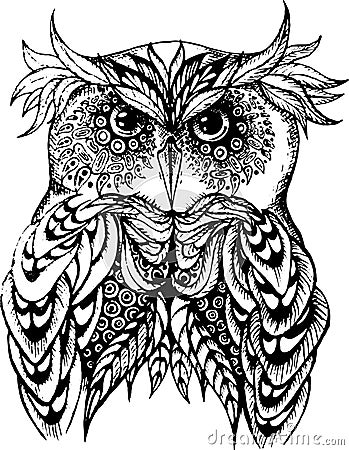 Vector illustration of owl in black and white. Vector Illustration