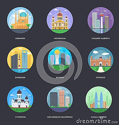 Vector Illustration Pack Of World Cities Cartoon Illustration