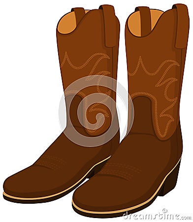 Pair of Brown Leather Cowboy Boots Vector Illustration