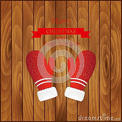 Vector illustration pair of red christmas mittens Vector Illustration