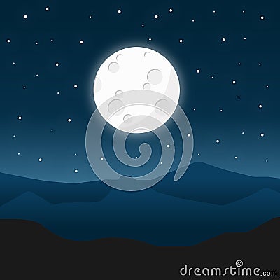 Vector illustration of a panoramic night mountain landscape Vector Illustration