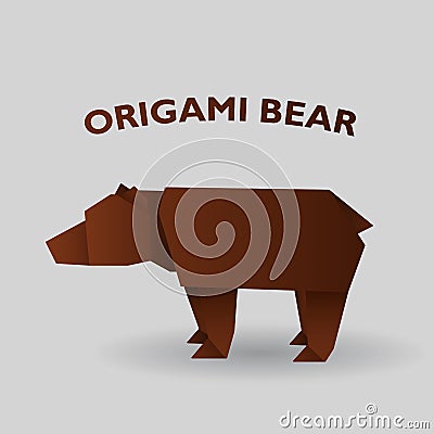 Vector illustration of paper cut origami brown bear Cartoon Illustration