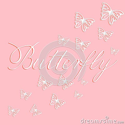 Vector illustration of paper cut white butterflies on pink background Vector Illustration