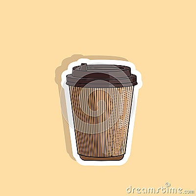 Paper hot coffee sticker Vector Illustration