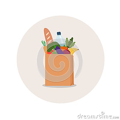 Vector illustration of paper shopping bag with fresh groceries Vector Illustration