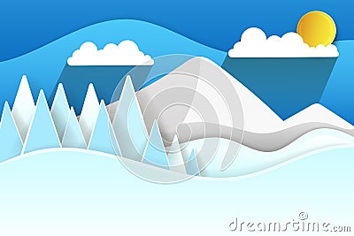 Vector illustration of paper snow mountains Christmas tree Vector Illustration