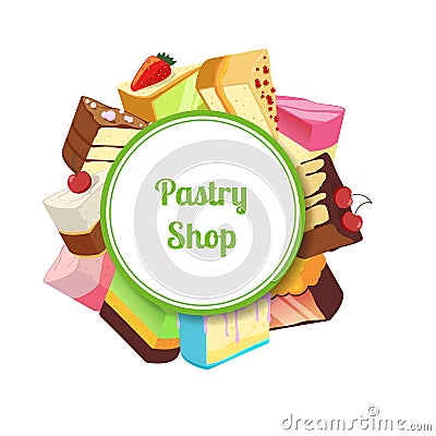 Vector illustration for pastry shop or confectionary with cartoon tasty cake Vector Illustration