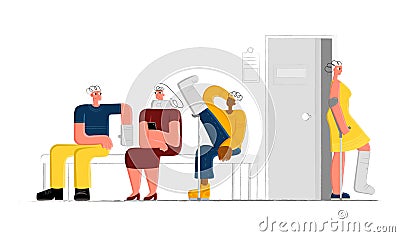 Image with patients waiting in line for doctor Vector Illustration