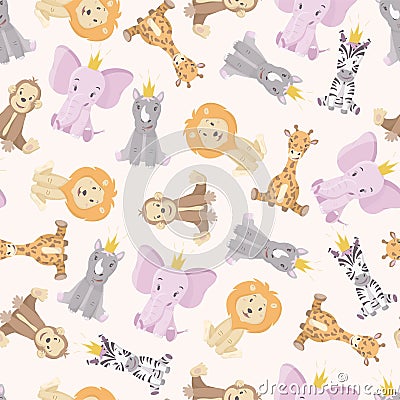 Vector illustration pattern with cartoon wild African multicolored animals Cartoon Illustration