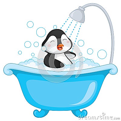 Vector Illustration Of Penguin Bathing Vector Illustration