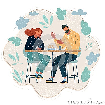 Vector illustration of people comforting upset friend in college cafe Vector Illustration