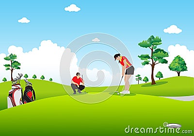 Putting golf, golfing, golf course, Vector Illustration