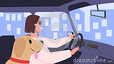 Vector illustration of people inside their cars. Female character driving a car Vector Illustration