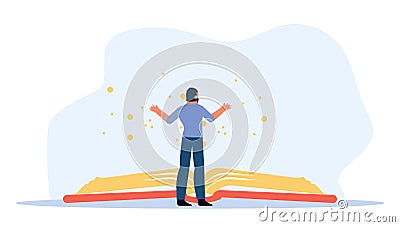 Vector illustration of person reading a book, representing the concept of educational learning in flat and cartoon style. Library Vector Illustration