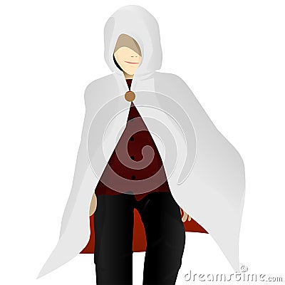 Vector illustration of a person in a white cloak, red shirt and black pants, in anime design style, isolated on white background Vector Illustration