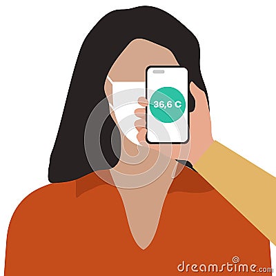 People Phone Scan Temperature Distance Health Vector Illustration