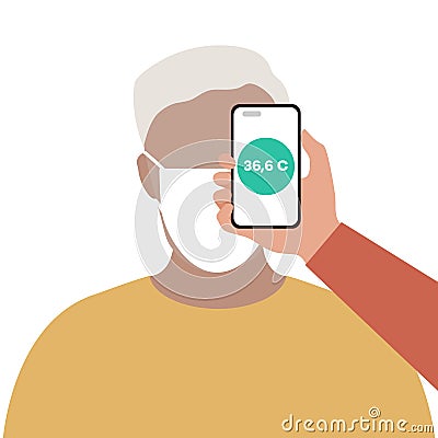 People Phone Scan Temperature Distance Health Vector Illustration