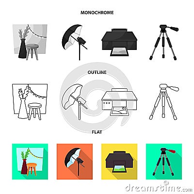 Vector illustration of photoshoot and work sign. Set of photoshoot and hobbies stock vector illustration. Vector Illustration