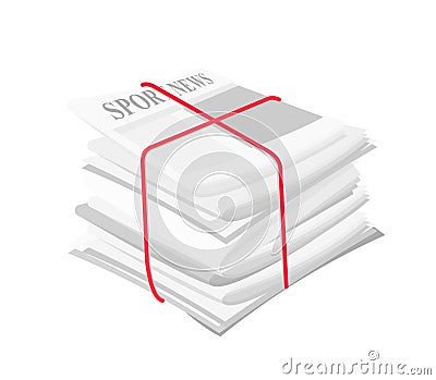 Vector illustration pile of newspapers with media information, sport news, banded with a red ribbon. Paper tabloid Vector Illustration