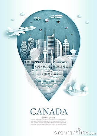 Vector illustration pin point symbol. Travel Canada architecture monument Vector Illustration