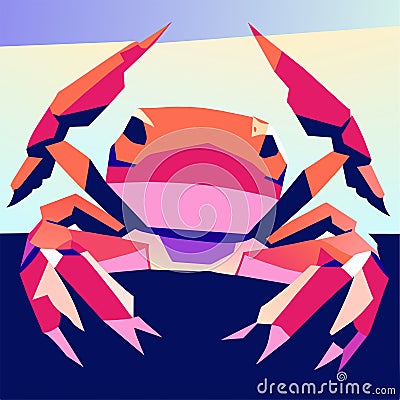 Vector illustration of a pink crab on the background of the sea. Generative AI Vector Illustration