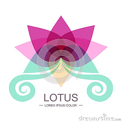 Vector illustration of pink lotus flower. Abstract floral logo d Vector Illustration