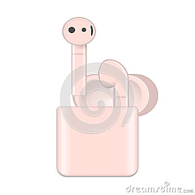 Vector illustration of pink wireless headphones in a case on a white background Vector Illustration