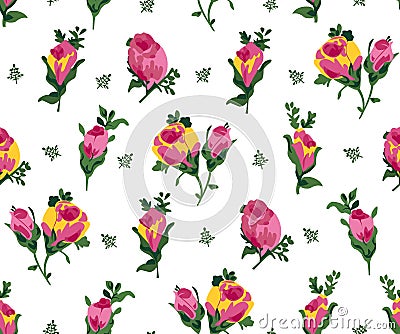 Vector illustration of pink and yellow roses Cartoon Illustration