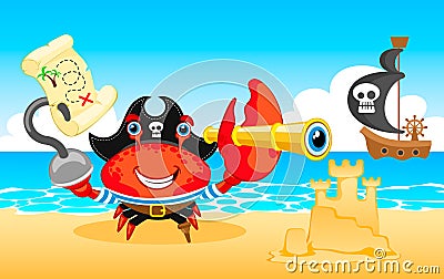 Vector illustration Pirate crab Vector Illustration