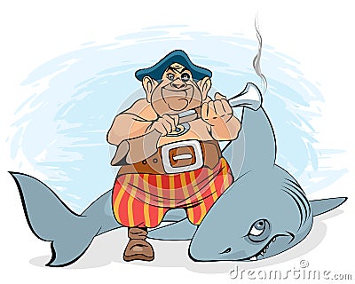 Pirate and shark he killed Vector Illustration