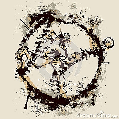 Baseball pitcher inside imprint of ball Vector Illustration