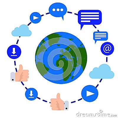 Vector illustration of planet Earth surrounded by internet connection icons Vector Illustration