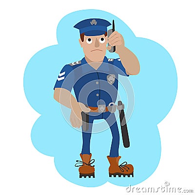 Vector illustration of policeman talking on a mobile phone Vector Illustration