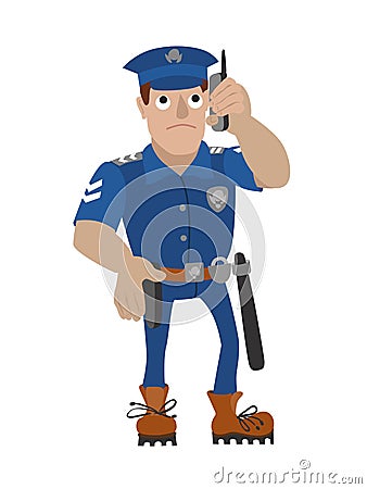 Vector illustration of policeman talking on a mobile phone Vector Illustration