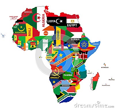 Vector political map of Africa with all country flags Vector Illustration