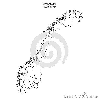 Political map of Norway isolated on white background Vector Illustration