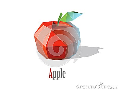 Vector illustration of polygonal red apple with leaf, modern low poly icon Vector Illustration